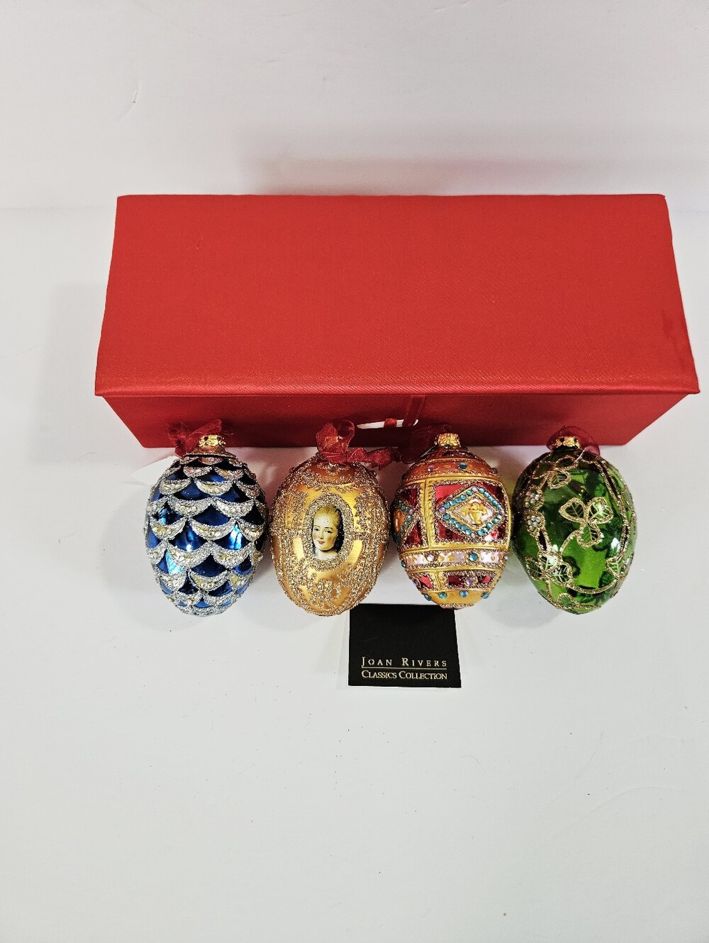 Vintage Joan Rivers Colorful Russian Faberge Style Blown Glass Egg Ornament Set